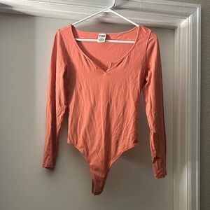 PINK Victoria's Secret Coral Long Sleeve Bodysuit